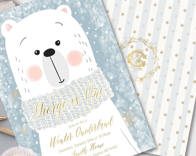 Winter onederland invitation | winter wonderland invitation | Polar Bear invitation | first Birthday | Winter Onederland Birthday invitation