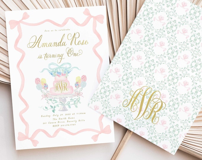Watercolor Cake Birthday Invitation | Floral Party Invite