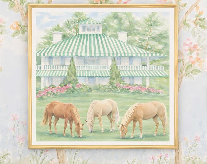Preppy Horse Wall Art, Monogram, Farmhouse, Grandmillennial, Watercolor