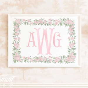 Watercolor monogram Floral nursery Wall Art, Nursery name print, Monogram Nursery, Custom nursery wall art, Whimsical floral nursery art