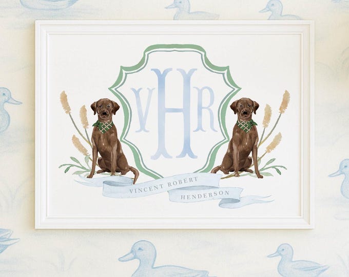 Chocolate Lab Monogram Nursery Print, Custom Wall Art