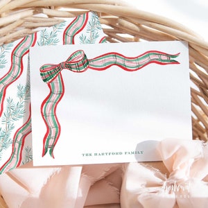 Personalisiertes Briefpapier, Urlaub Grußkarten, karierte Grußkarten, Schleifen Grußkarten, Weihnachts Grußkarten, Weihnachtsbriefpapier, kariertes Schleifenband