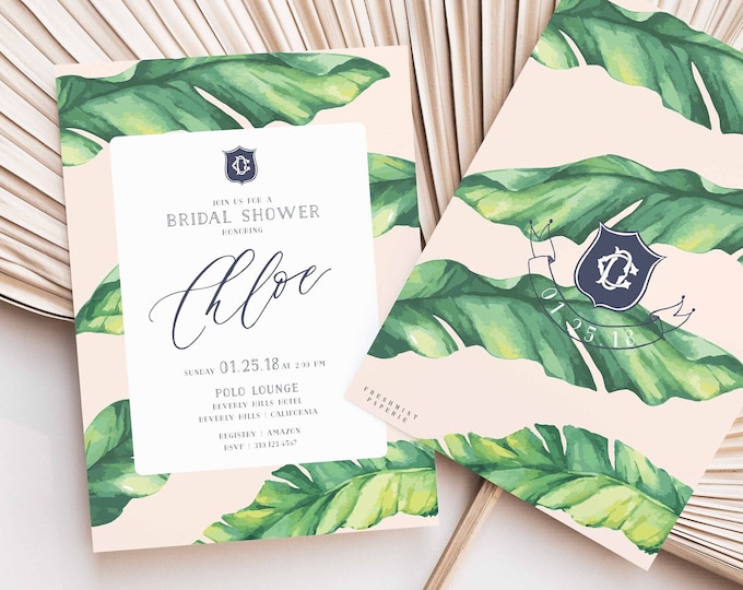 banana leaf invitation | banana leaf | tropical invitation | bridal shower invitation | palm tree invitation | Beverly hills hotel invite