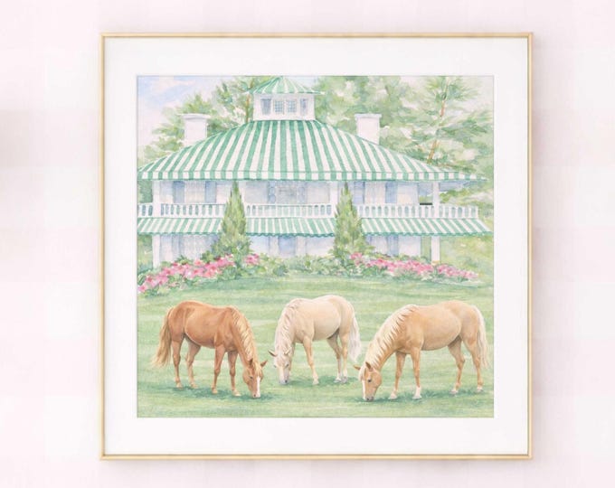 Preppy Horse Wall Art, Monogram, Farmhouse, Grandmillennial, Watercolor