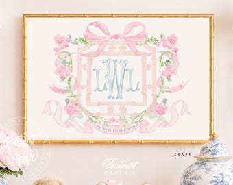 Watercolor monogram Floral nursery Wall Art, Nursery name print, Monogram Nursery, Custom nursery wall art, Whimsical floral nursery art