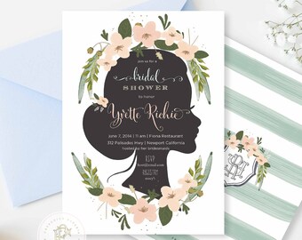 Printable invitations - bridal shower invitation - flower invitation - calligraphy - face sillouette invitation - freshmint paperie