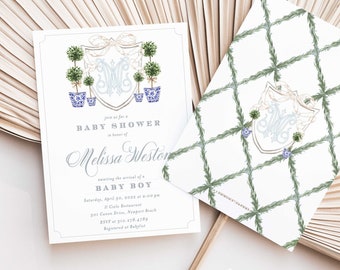 Topiary invitation - Monogram invitation - Ginger Jar Invitation - Topiary Baby Shower invitation - Baby Shower Invitation