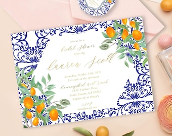 Orange Chinoiserie invitation - Citrus invitation - Ginger Jar Invitation - Chinoiserie invitation - Orange Grove Invitation