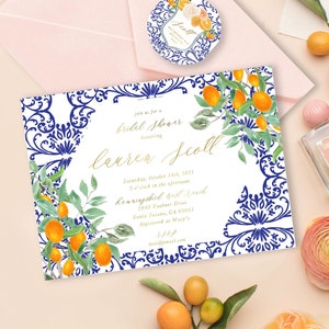 Orange Chinoiserie invitation - Citrus invitation - Ginger Jar Invitation - Chinoiserie invitation - Orange Grove Invitation