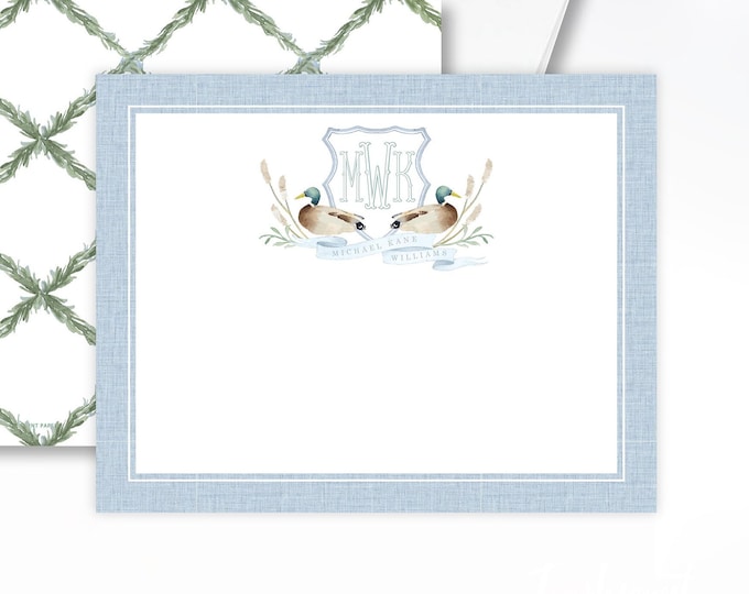 Personalized Mallard Duck Stationery - Monogram Note Cards