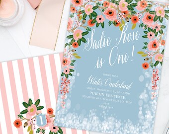 Winter onederland invitation | winter wonderland invitation | floral invitation | first Birthday | Winter Onederland Birthday invitation