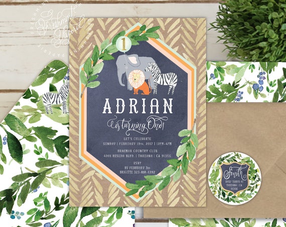 zoo animals invitation - first birthday invitation - safari invitation - zoo invitation - jungle invitation - freshmint paperie
