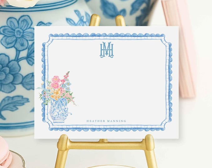 Personalized Chinoiserie Monogram Note Cards: Stationery Suite