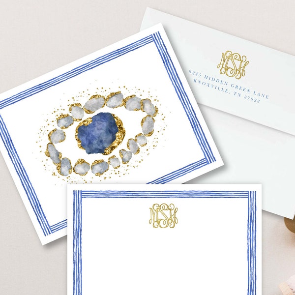 Evil Eye Note Cards - Monogram Note Cards - Monogram Stationery Note Cards - Evil Eye Stationery - Gemstone Note cards - set45
