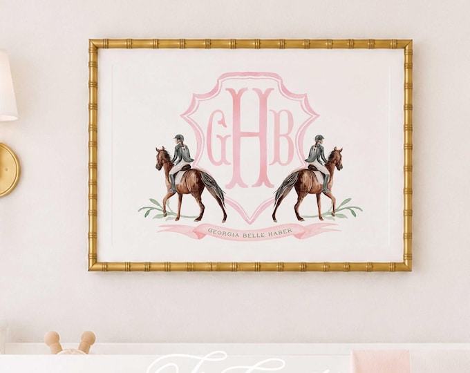 Horse Derby Nursery Print, Custom Equestrian Wall Art