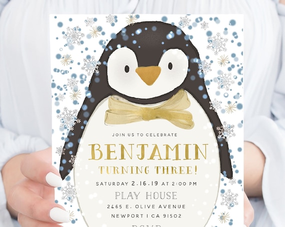 Penguin invitation | winter wonderland invitation | Penguin invitation | Winter invitation | Winter Onederland Birthday invitation