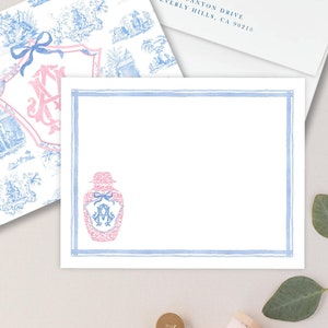 Gepersonaliseerde briefpapier - notitiekaarten roze gemberpotje - roze chinoiserie briefpapier Notitiekaarten - notitiekaarten gemberpot - chinoiserie - set26