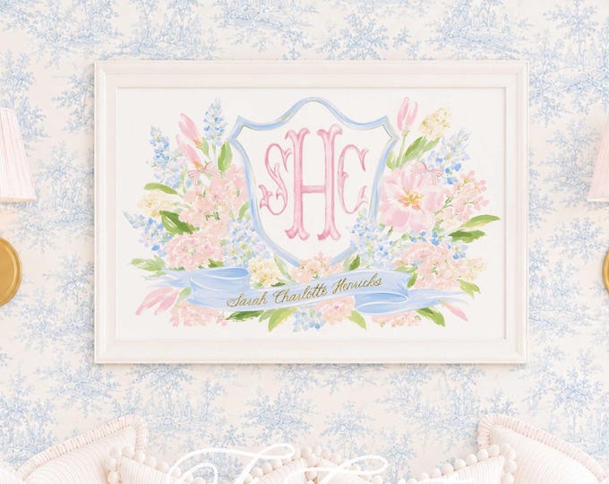 Watercolor Floral Monogram Nursery Wall art