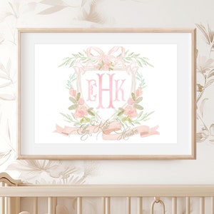 Monogramma acquerello, decorazione murale floreale per cameretta dei bambini, stampa del nome della cameretta dei bambini, monogramma per cameretta dei bambini, decorazione murale personalizzata per cameretta dei bambini, fantasia floreale per cameretta dei bambini