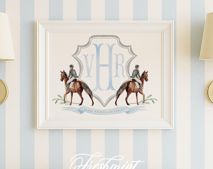 Horse Derby Nursery Wall Art, Custom Equestrian Print, Monogram