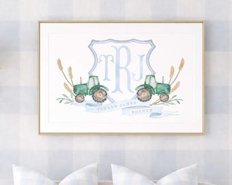 Tractor Nursery Wall Art, Monogram, Crest