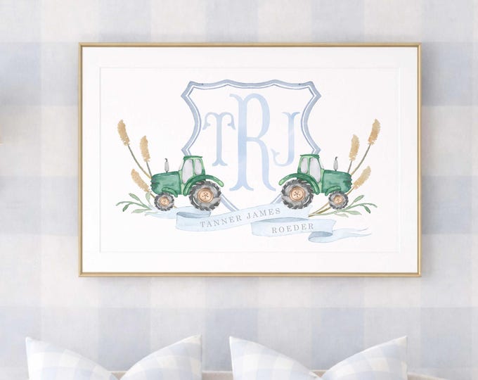 Tractor Nursery Wall Art, Monogram, Crest