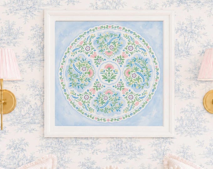 Watercolor Medallion Wall Art, Monogram, Grandmillennial, Paisley