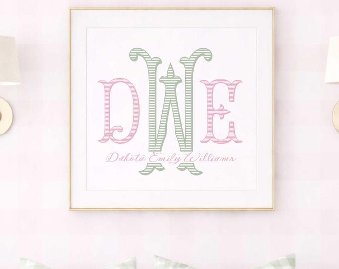 Monogram Nursery Wall Art: Custom Name Print
