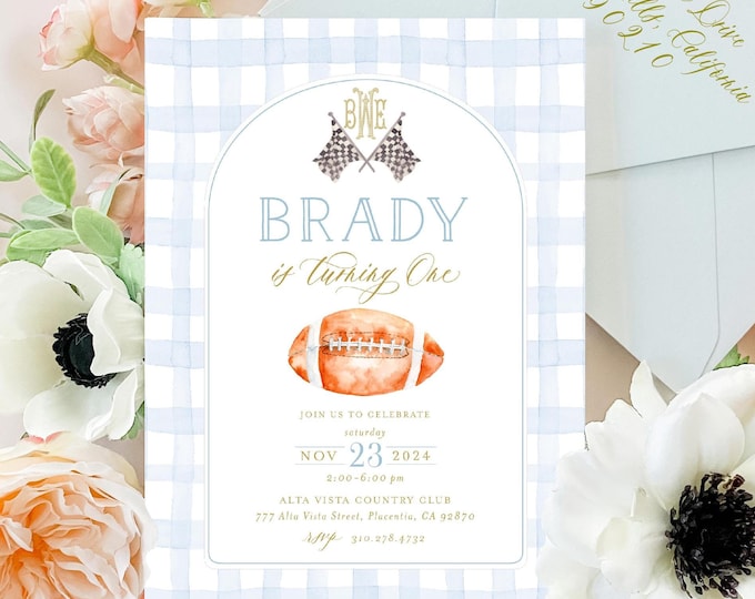 Football Birthday Invitation, Watercolor Tailgate Party
