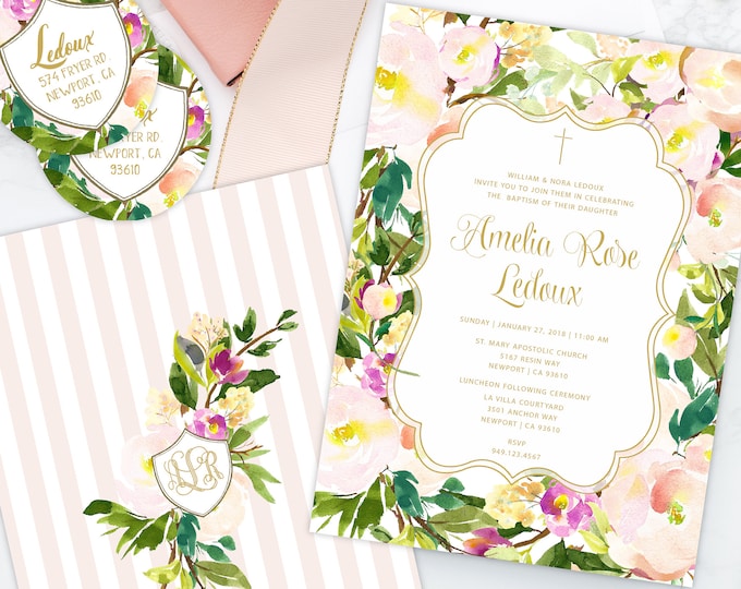Baptism invitation - Christening invitation - Dedication invitation - Baptism - Christening - Dedication invite - Floral Baptism Invite -122