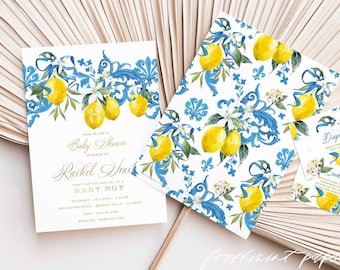 Lemon invitation - Lemons invitation - Baby Shower invitation - Tuscan invitation - Mediterranean invite - freshmint paperie