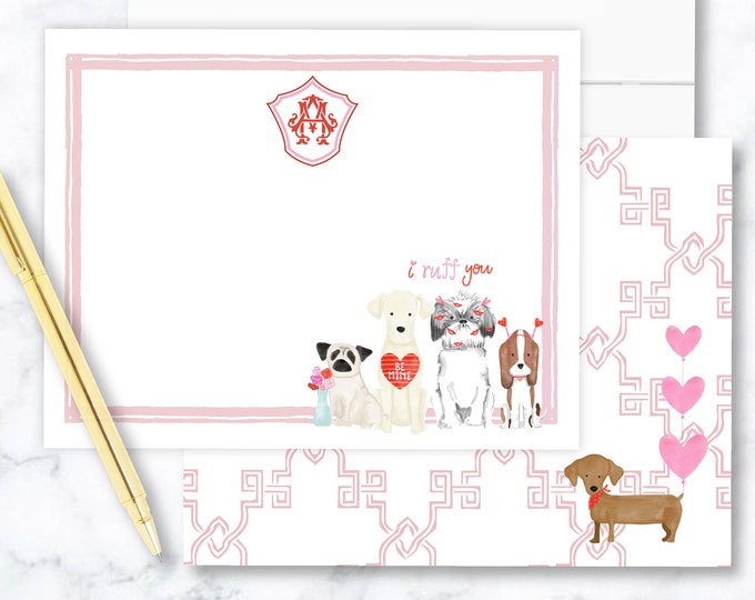 Personalized Stationery - Watercolor Valentine's Day Puppy - Valentine's Day Gnomes - Puppy Love Stationery - Valentines Stationery - set29