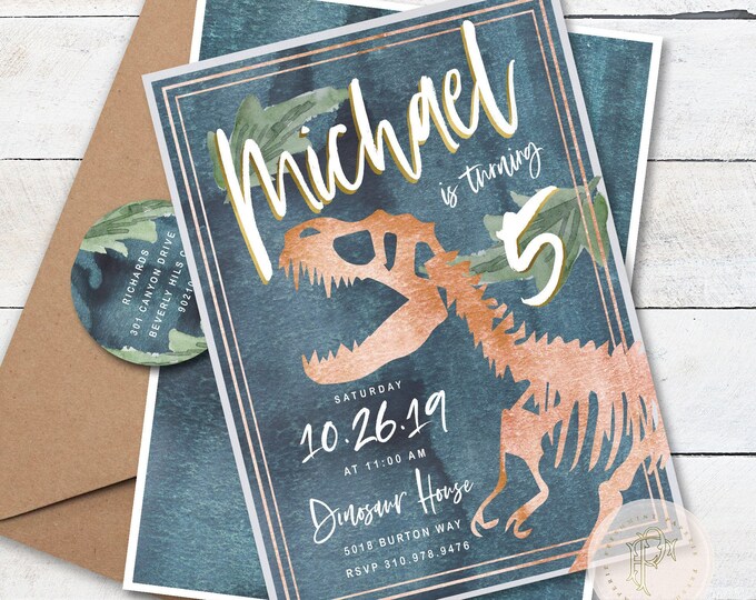 Dinosaur invitation, Rex invite, tarpits invitation, Dino Invitation, Boys invitation, Dinosaur Birthday, Rawr