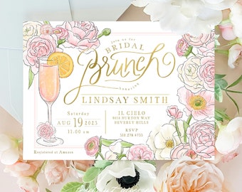 Bridal Brunch Invitation, Brunch & Bubbly invitation, Bridal Shower Invitation, Mimosa invitation, Champagne invitations, Monogram Crest