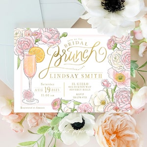 Bridal Brunch Invitation, Brunch & Bubbly invitation, Bridal Shower Invitation, Mimosa invitation, Champagne invitations, Monogram Crest
