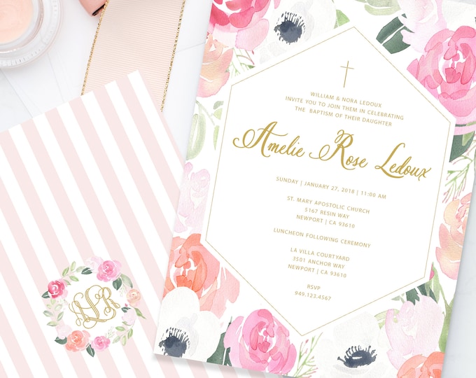 Floral Baptism Invitation: Custom Religious Invitation