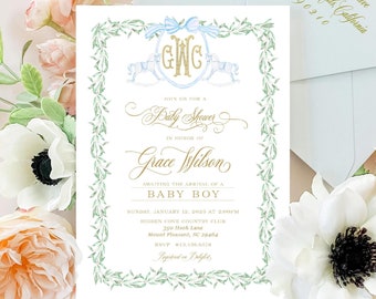 Uitnodiging babyshower aquarel hobbelpaard