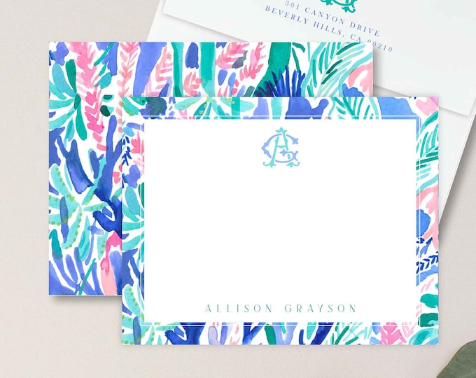 Personalized Stationery - Monogram Note Cards - Monogram Stationery Note Cards - Stationery Suite - tropical - set34