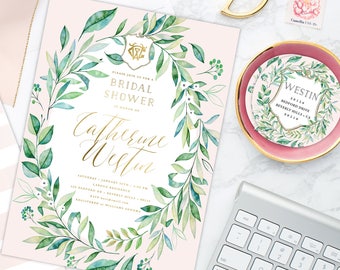 Bridal Shower Invitation - Eucalyptus wreath invitation - Eucalyptus invitation - calligraphy - Wreath invitation - Eucalyptus wreath