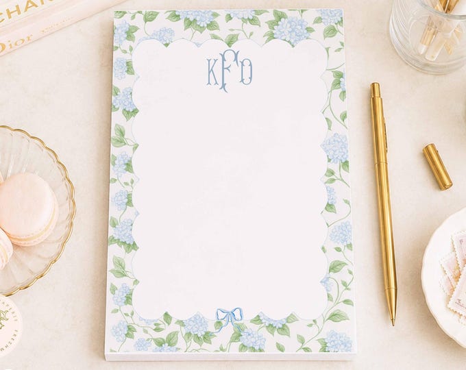 Hydrangea Watercolor Floral Notepad: Custom Monogrammed Stationery - 5x7