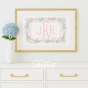 Watercolor monogram, Nursery Monogram, Pink floral Monogram, Nursery wall art, Whimsical floral nursery art, Ribbon, Baby Girl