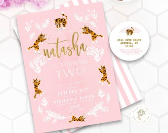 Tiger invitation - Party Animal Invitation - Zoo Party Wild Animal Invitation - Jungle Invitation - Tiger Theme - Pink Tiger Birthday