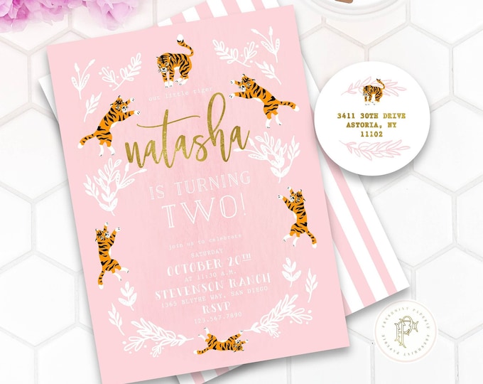 Tiger invitation - Party Animal Invitation - Zoo Party Wild Animal Invitation - Jungle Invitation - Tiger Theme - Pink Tiger Birthday