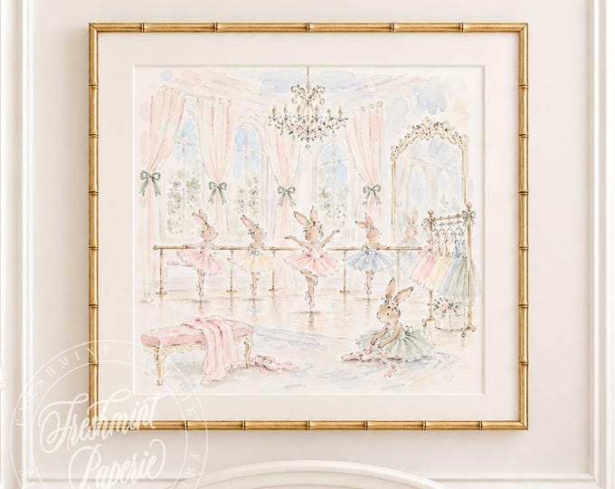 Nursery Wall Art, Bunny Ballet, Ballerina, Grandmillennial, Chinoiserie