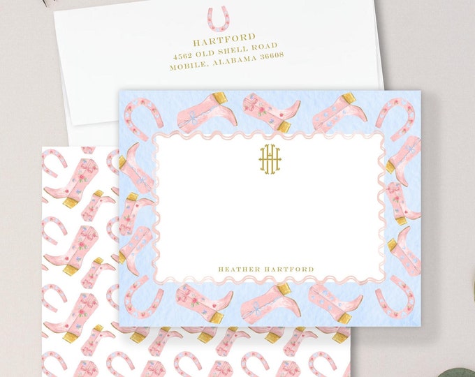 Personalized Cowgirl Stationery – Monogram Note Cards, Horseshoe
