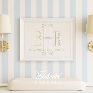 Monogram Nursery wall art, Monogram Nursery Wall Art, Nursery name print, Watercolor Blue Nursery Print, Custom nursery wall art, Monogram