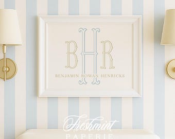 Monogram Nursery Wall Art: Custom Watercolor Name Print