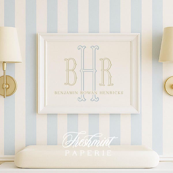 Monogramm Kinderzimmer Wandkunst: Individuell gestalteter Aquarell Namensdruck