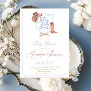 Invito per baby shower western, invito western, invito cowboy, baby shower western, baby shower rodeo, monogramma