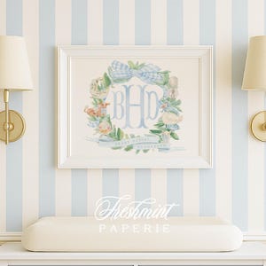 Hey Diddle wall art, Nursery Rhyme Wall Art, Monogram, Hey Diddle Diddle, Cow Jumped Over The Moon, Dish and Spoon, Grandmillennial, Gingham